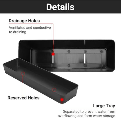 GREANER Black Rectangle Window Boxes, 3 Pack 12x3.8 Inch Herb Planters with Tray, Indoor Succulent Cactus Mint Plastic Pot for Windowsill, Garden Balcony, Office Outdoor Decoration