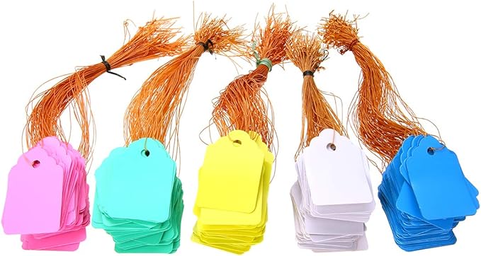500pcs Waterproof Tags with String, Plastic Reusable Plant Labels Hanging Marking Tags for Gardening Jewelry Clothing(5 Colors/4.53cm)