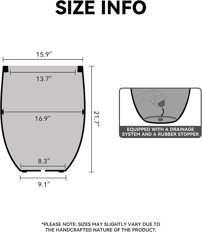 Kante 21.7 Inch Tall Concrete Planter, Large Indoor Outdoor Plant Pot with Drainage, Smooth Black Finish with Painted Interior, Ideal for Porch, Home, Garden, Patio