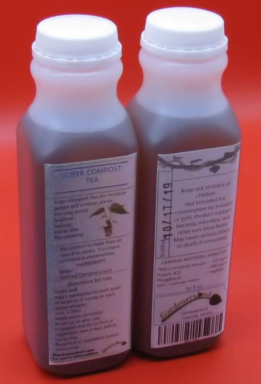 Super Compost Tea_P (32 oz - 1 Quart, in Two 16 oz Bottles) Natural and Organic for Plant Food, Nutrient, Fertilizer and Growth Efficiency.