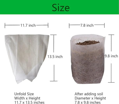 gardtree 100PCS 11.7×13.5 Inch Breathable Plant Grow Bags - Biodegradable Non-Woven Plant Nursery Bags for Seed Starting, Indoor/Outdoor Vegetables, Herbs & Flowers | Easy Transplant, Space Saving