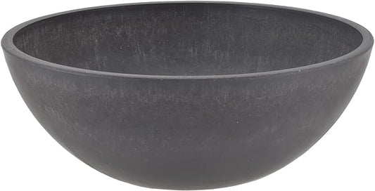 PSW Pot Collection M25DC 10-inch Plastic/Stone/Wood Composite Low Bowl Planter – No Drainage Hole (Drillable), Shallow Indoor/Outer Pot for Succulents, Bonsai, Fairy Gardens, Herbs, Dark Charcoal