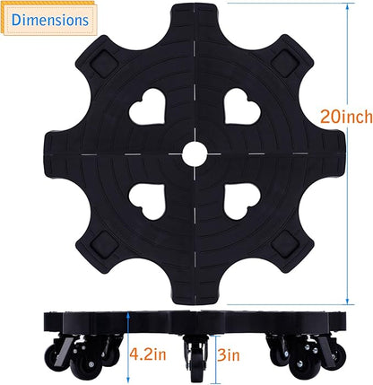 20 Inch Plant Caddy With Wheels - Heavy Duty Outdoor Indoor Rolling Plant Stand With Casters Black Plant Dolly Large Potted Planter Cart For Big Flower Pots Plants Pots, Heart Shaped Garden Pot Mover