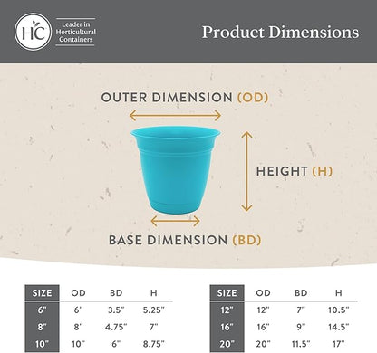 The HC Companies Eclipse Round Planter with Saucer - Outdoor & Indoor Plant Pot with Drainage Holes - Lightweight, UV-Resistant Plastic Pots for Plants, Flowers & Herbs (12" Slate Blue, Pack of 1)