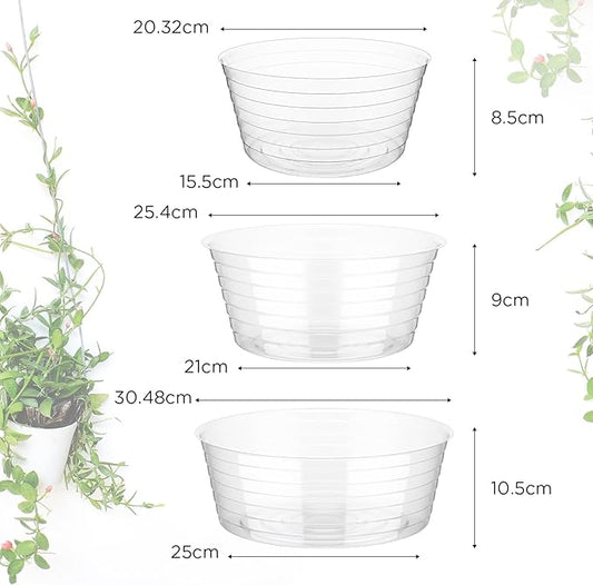Hoolerry Plastic Plant Saucer Clear Deep Drip Tray Thickened Clear Plant Saucers Trays for Pots Deep Drip Trays for Home Garden Indoor and Outdoor Potted(15 Pcs,8, 10, 12 Inch)
