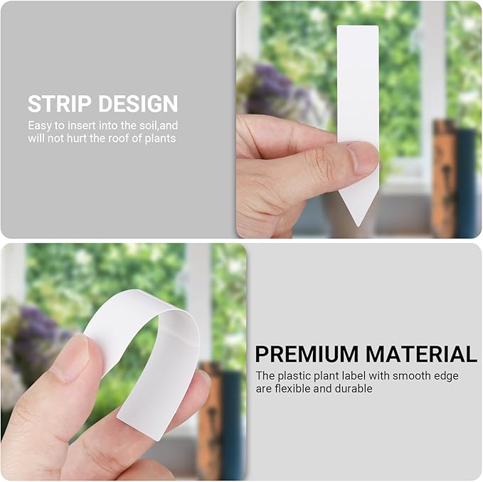Greaner 4 Inch Plant Markers, 100PCS Weatherproof Plant Markers, Plastic Plant Labels for Outdoor Garden Waterproof, Plant Name Tags for Indoor Outdoor Plants with Garden Marker Pen（White）