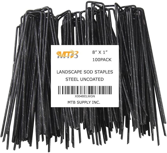 100 Pack 8x1 inch 11GA(0.12inch) Landscape Staples Garden Stakes Fence Netting Pins Ground Spikes Sod Cover Fabric Pegs Steel Uncoated