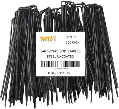 100 Pack 8x1 inch 11GA(0.12inch) Landscape Staples Garden Stakes Fence Netting Pins Ground Spikes Sod Cover Fabric Pegs Steel Uncoated