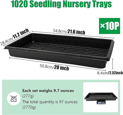 10 Pack 1020 Trays and 10 Pack 1020 Mesh Bootom Trays, 20'' x 10'', Heavy Duty Propagation Flats for Microgreens, Seed Starting, Soil Blocks, Hydroponics & Wheatgrass (10 Sets)
