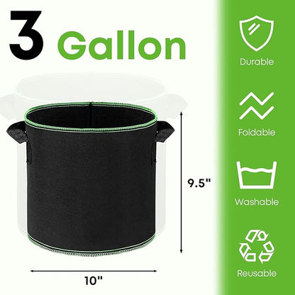 5-Pack 3 Gallon Grow Bags Heavy Duty Container Thickened Nonwoven Fabric Plant Pots with Handles