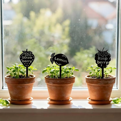WADORN 3Pcs Fruit Party Metal Decorative Garden Stakes, Strawberry Lemon Raspberry Plant Label Signs Rust Weather Resistant Stakes Silhouette Ornaments for Yard Art Garden Patio Backyard Lawn Decors