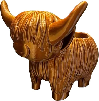 ROTORS Highland Cow Succulent Planter Pot, 5In Resin Cute Funny Plant Pots Cactus Flower Container, Cow Planter for Indoor Plants Garden Home Decor Highland Cow Gifts (Brown)