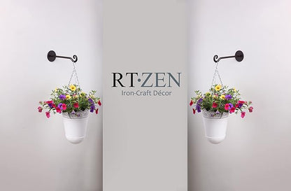 RTZEN Plant Hangers Indoor or Outdoor - Wrought Iron Metal Hanger Indoor Hook - Heavy Duty Wall Bracket Hooks for Hanging Plants Baskets Lanterns Wind Chimes - 2 Pack (Black Swirl Hooks)