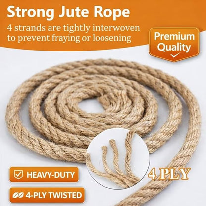 Leecogo Jute Rope, 8mm Thick, 50 Feet, Natural Color for Crafts Gardening Cat Scratching Post Repair