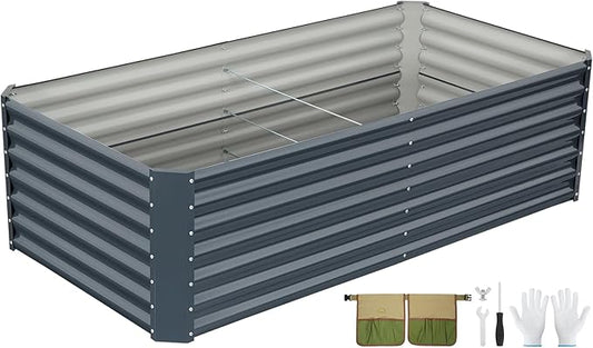 G GOOD GAIN 6x3x2 ft Galvanized Raised Garden Bed Kit, Large Metal Planter Box Outdoor for Vegetables, Flowers, Herbs, 24" Tall 269 Gallon Capacity Deep Root Design, Grey