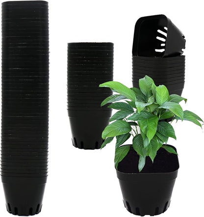 2.5 Inch Plastic Plant Nursery Pots 100 Pcs Seedlings Flower Plant Container Black Seed Starting Pots for Succulents Plants Vegetables Fruits Seedlings Transplanting