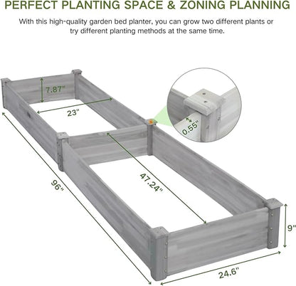8x2ft Outdoor Wooden Raised Garden Bed,Elevated Planting Planter Box for Vegetables/Garden/Lawn/Patio,Gray, 96 x 24 x 9in