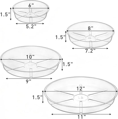 Hacaroa 24 Pack Clear Plant Saucer Drip Trays, 6/8/10/12 Inch Plastic Plant Water Catcher Trays Flower Pot Saucers for Indoor Outdoor Plants, Round, 4 Sizes