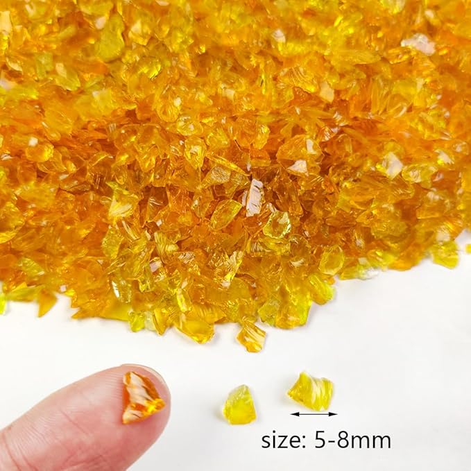 HappyFiller 1.3 LB Crushed Glass Sand Broken Piece Stones,Resin Art Craft,Vase Fillers Candle Holder Aquarium Decor Gravel,Terrarium Pebble Granules,Orange
