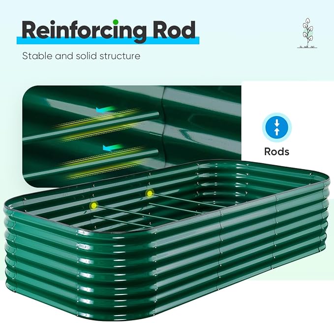 Quictent Galvanized Raised Garden Bed Kit, 8x4x2 ft Oval Metal Planter Box Tall for Vegetables Outdoor Backyard, Strengthened by Crossbar, Dark Green