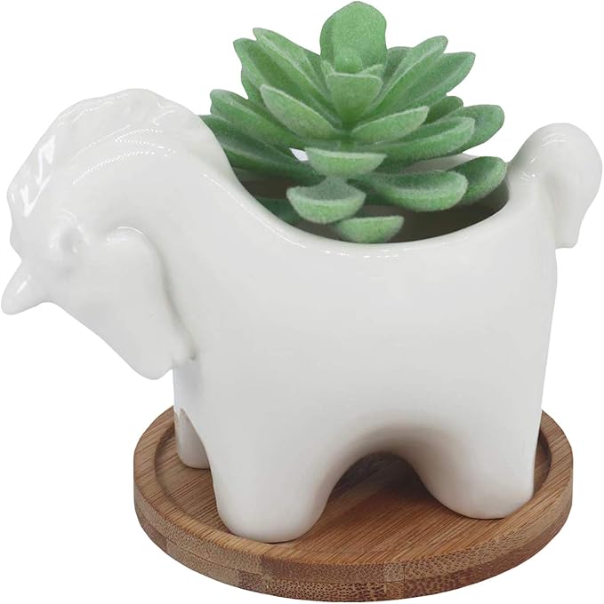 Cute Unicorn Succulent Planter Pot with Drainage Tray, Small White Ceramic Cactus Flower Container, Animal Shaped Indoor Air Plants Holder