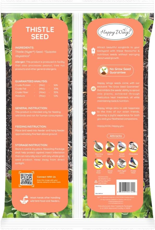 Happy Wings Nyjer/ Thistle Seeds with Empty Sock for Wild Bird Food - 10 Pounds I No Grow Seed