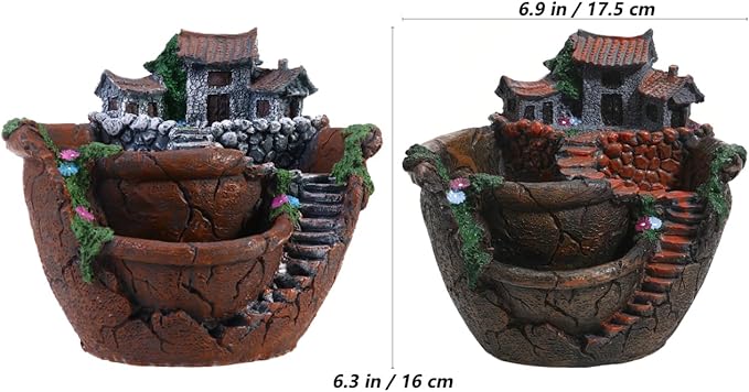 OUNONA Fairy Garden Planter Creative Flower Pot Holders with Hanging Garden Design Micro Landscape Succulent Plants for Indoor and Outdoor Plant Decor 3-Pot Planter with Sweet House for Desk Balcony