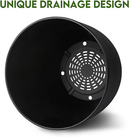 Plant Pots 8 Inch Set of 2, Flower Pots with Multi Mesh Drainage Holes, Planters for Indoor Outdoor Garden Plants and Flowers (Black)