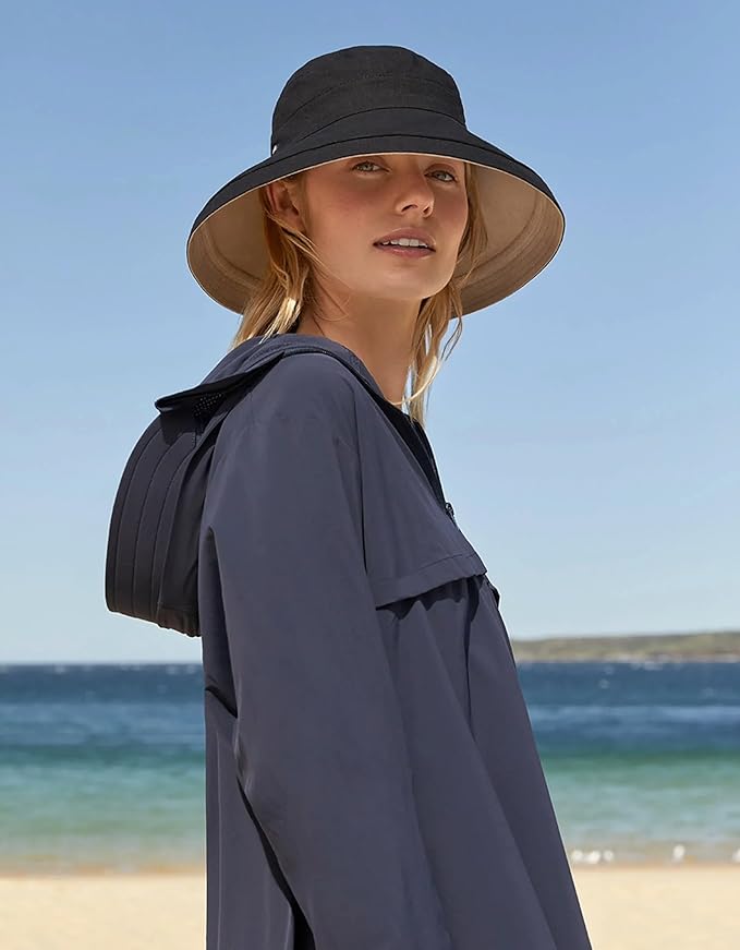 Solbari Women's Holiday Sun Hat UPF 50+ Packable UV Sun Protection Hat with Full Coverage Brim, Reversible, Adjustable Fit