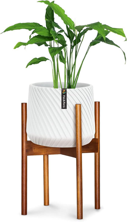 Fox & Fern Mid Century Plant Stand — 10 Inch Fixed Size Wooden Plant Stand for Indoor Planters (Not Included) - Raised Flower Pot Holder for Indoors - Plug In Design - Two Height Options - Acacia