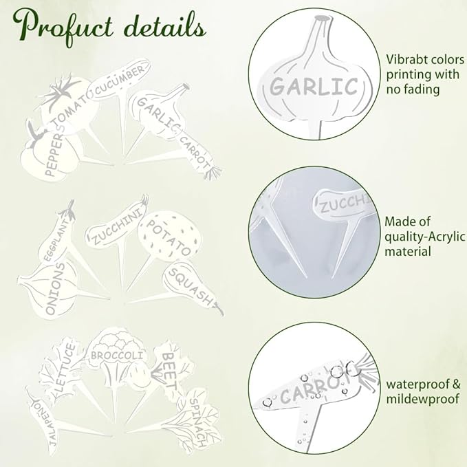 arricraft 15 Pcs Clear Vegetable Shape Acrylic Plant Tags, Hand Painted Graffiti Style Vegetable Themed Waterproof Garden Stake Labels for Indoor Outdoor Potted Plants Nursery Marker Decoration