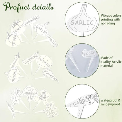 arricraft 15 Pcs Clear Vegetable Shape Acrylic Plant Tags, Hand Painted Graffiti Style Vegetable Themed Waterproof Garden Stake Labels for Indoor Outdoor Potted Plants Nursery Marker Decoration