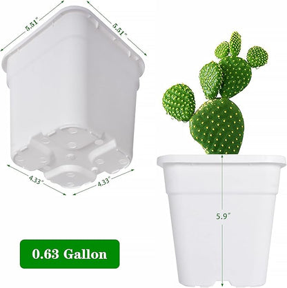 Square Planter Nursery Pots 0.63 Gallon Pots for Plants, Injection Molded Plastic Nursery Pots, Plant Container White 0.63 Gal 10-Pack