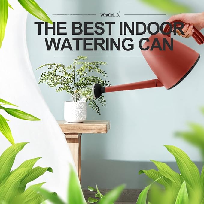 WhaleLife Indoor Watering Can for House Bonsai Plants (2.0L, Terra-Cotta Red)