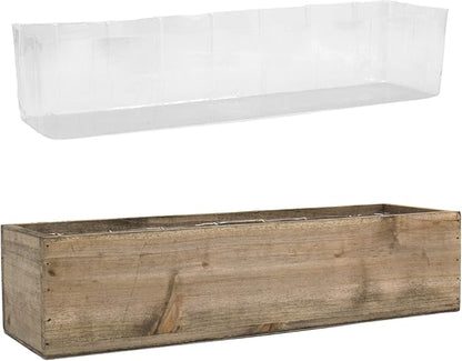 CYS EXCEL Brown Wooden Planter Box (17"x5" H:4") with Removable Plastic Liner | Multiple Colors Rustic Rectangle Indoor Decorative Box