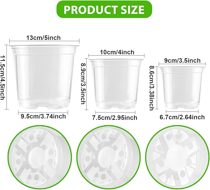 Clear Nursery Pots for Plants, 3.5/4/5 inch Plastic Plant Flower Pot with Drainage Holes High Transparency Seedling Planter for Seed Starter (36PCS)