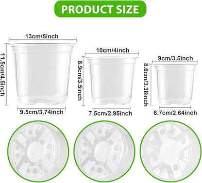 Clear Nursery Pots for Plants, 3.5/4/5 inch Plastic Plant Flower Pot with Drainage Holes High Transparency Seedling Planter for Seed Starter (36PCS)