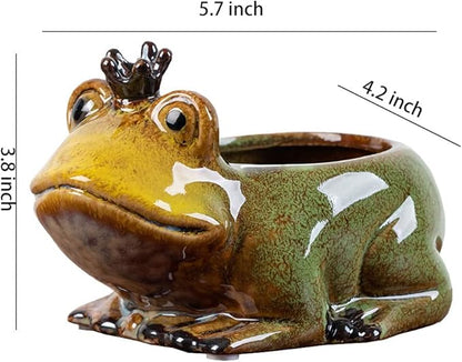 WAIT FLY Cute Animal Ceramic Flower Pot Succulent Planter-Frog