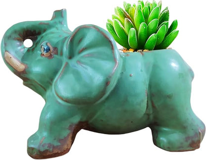 Cute Animal Elephant Shaped Ceramic Succulent Cactus Air Plant Flower Pots Planters-Plant Not Included (Pleasant Elephant)