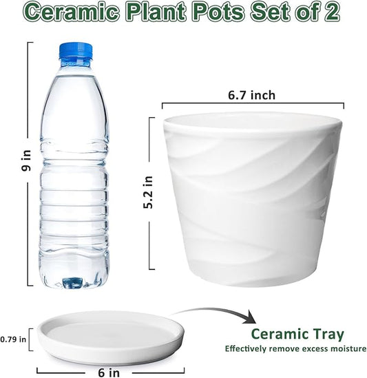 6 Inch Plant Pot,Ceramic Planter with Drainage and Saucer,Ceramic Pots for Plants,Planters for Indoor Plants,Ceramic Flower Pots(6.7 in Diameter)
