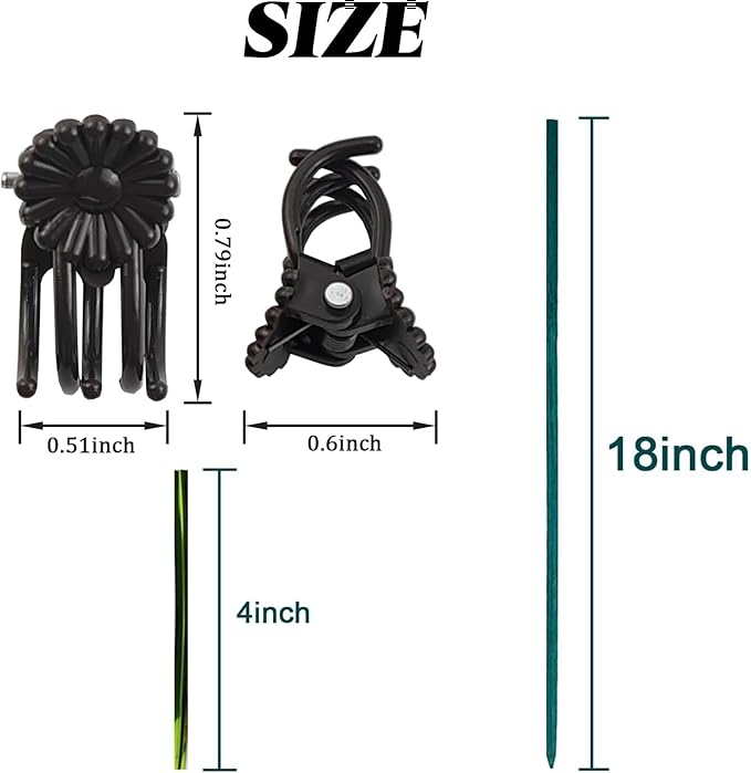 RONYOUNG 100 Pieces Green Bamboo Plant Stakes with 100 Pieces Orchid Clips and 100 Metallic Twist Ties for Supporting Stems Vines Stalks Grow Upright
