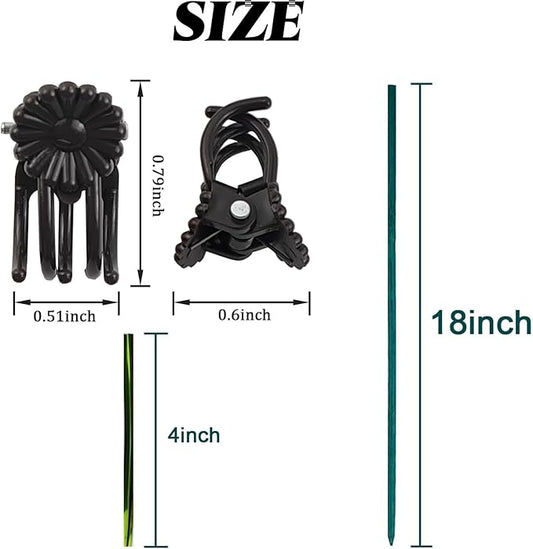 RONYOUNG 100 Pieces Green Bamboo Plant Stakes with 100 Pieces Orchid Clips and 100 Metallic Twist Ties for Supporting Stems Vines Stalks Grow Upright