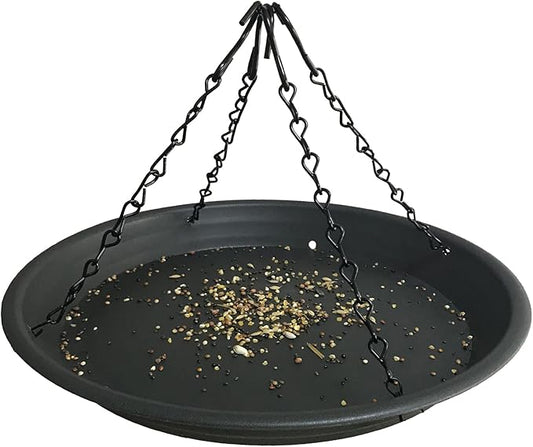 12.8" Homes Garden Platform Bird Feeder, Large Hanging Tray Squirrel Feeder, Seed Catcher Tray, Bird Viewing, Backyard, Large Capacity, Black