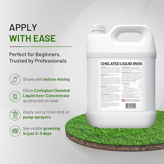 Covington Chelated Liquid Iron Concentrate (2.5 Gallon) Lawn & Garden Liquid Iron & Nitrogen Supplement for Plants, Shrubs & Trees, Treats Deficiency, Discoloration, Stunted Growth & Root Stress