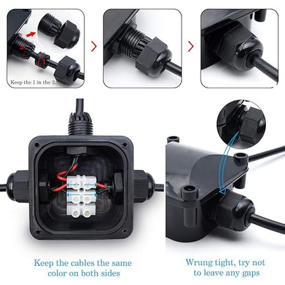 Waterproof Junction Box, IP68, 3-Way Outdoor Cable Connectors,Outdoor/External Electrical Light Junction Box Ø 6mm-10.2mm (6 Pack)
