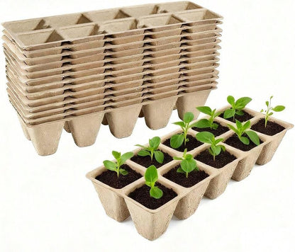 300 Cells Peat Pots Seed Starter Tray 30 Packs Biodegradable Seedling Pots Germination Trays Peat Pot for Seedling Organic Seed Starting Trays kit with (30 packs-300cells)