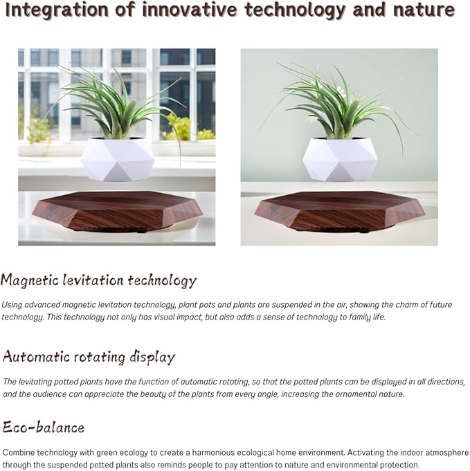 MOOCCI Floating Plant Pot Magnetic Levitating Plant Pot for Succulents, Air Bonsai and Fake Flowers and Plants, Unique Decor for Home, Office and Desk, Father's Day (Brown)