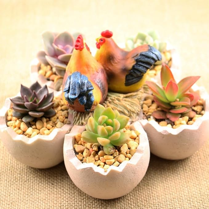 Fantasee Succulent Pot, Small Garden Pots with Drainage Hole, Resin Plants Flower Pots Miniature Ornaments for Home Office Decor (Chicken Nest)