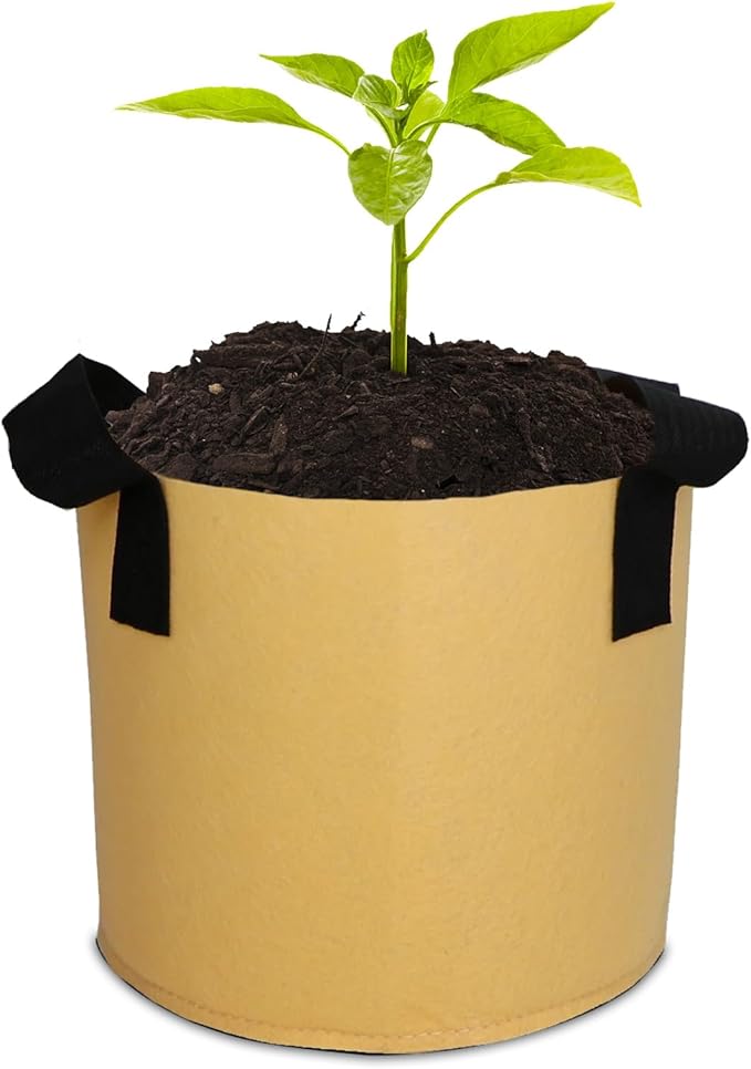 Grow Bags,Growing Pot Bags Garden Grow Bag Indoor Outdoor Fabric Aeration Plant Pot Container Flower Vegetable Pouch (Khaki,3 Gallon)