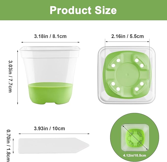 36 Pack 4 Inch Square Plastic Nursery Pots, Clear Plant Pot with Soft Silicone Base, Flower Pots with Drainage Holes, Reusable Seedling Pots